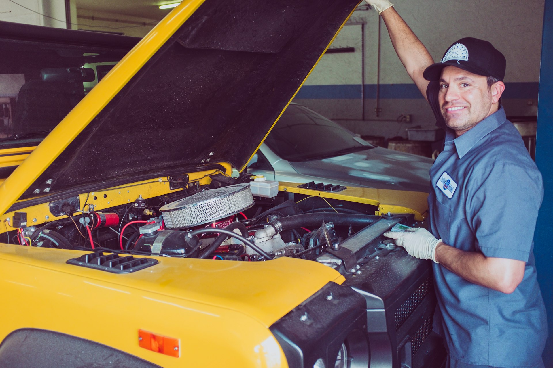 Interior of a clean professional auto repair workshop